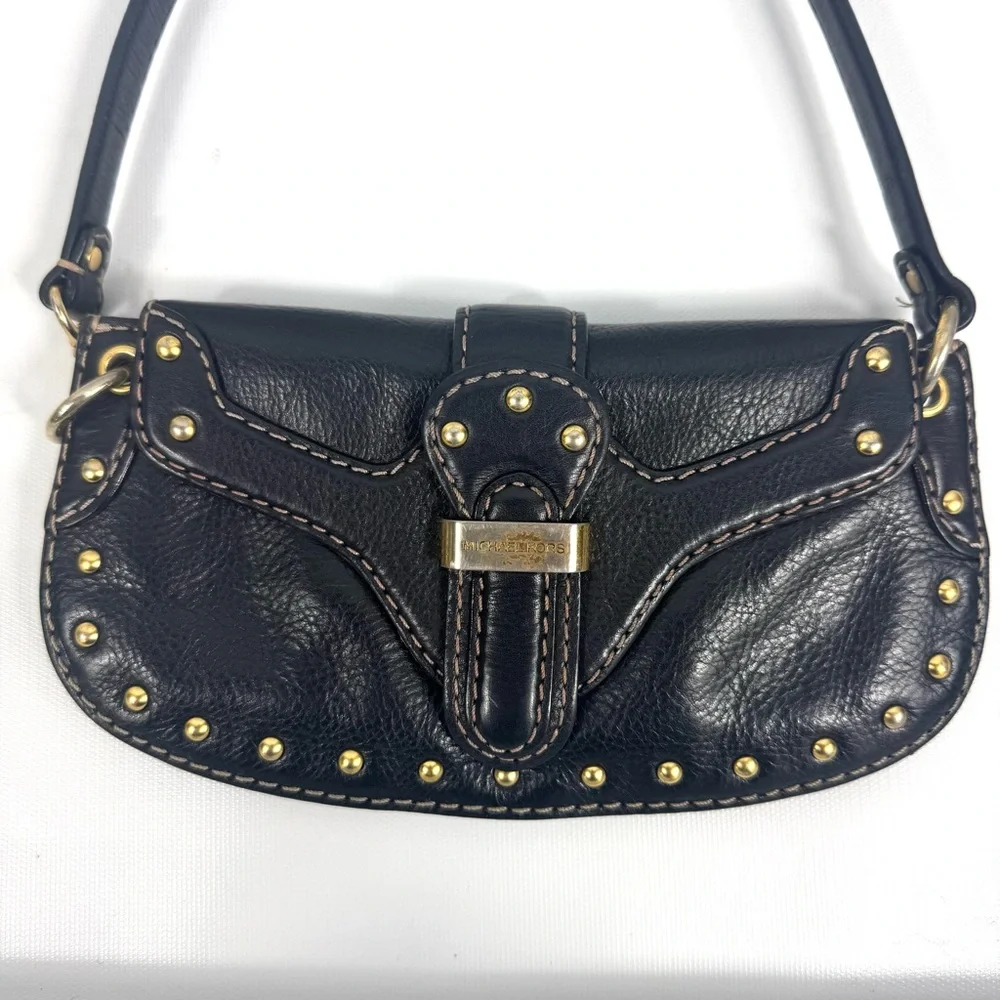 MICHAEL Kors Uptown Astor Blk Leather Stud Mini Purse Wristlet Shoulder Belt Bag